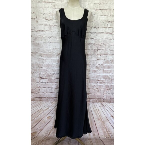 ALL:ROW Womens Maxi Dress Black Satin Empire Waist Sleeveless Side Slits  Size M - Picture 1 of 6